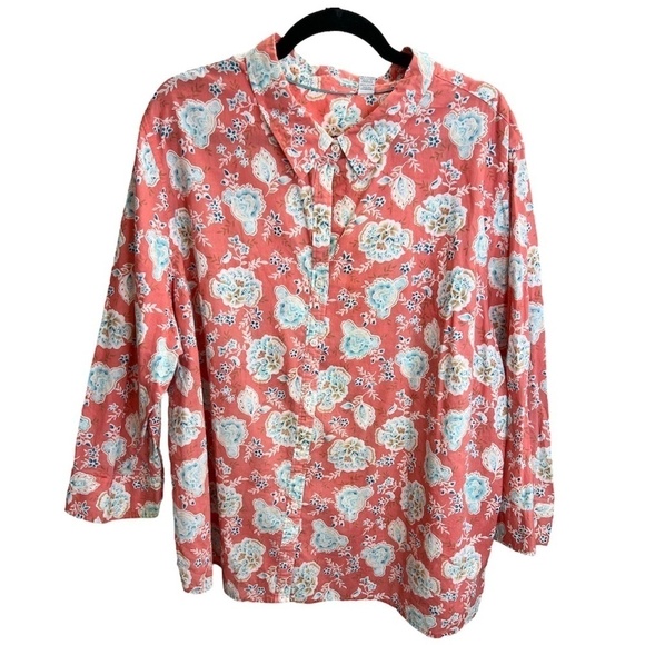 Izod Tops - IZOD 100% cotton coral floral 3/4 sleeve blouse top 3X